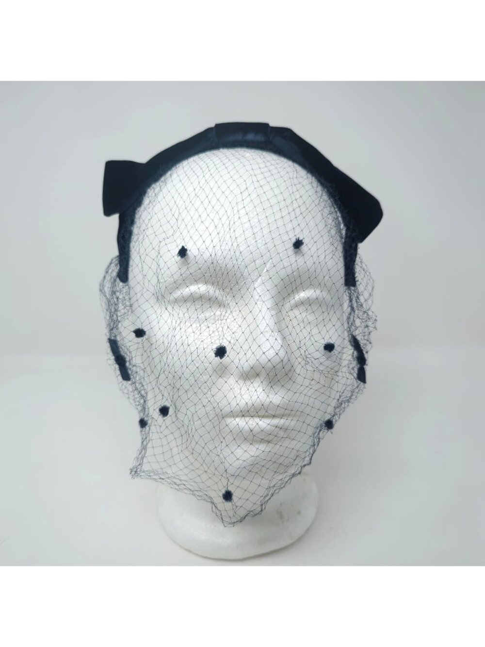 Vintage Blue Veil Headband Bow Velvet